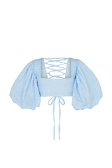 BASTIA LACE UP BACK BABYDOLL TOP IN BLUE