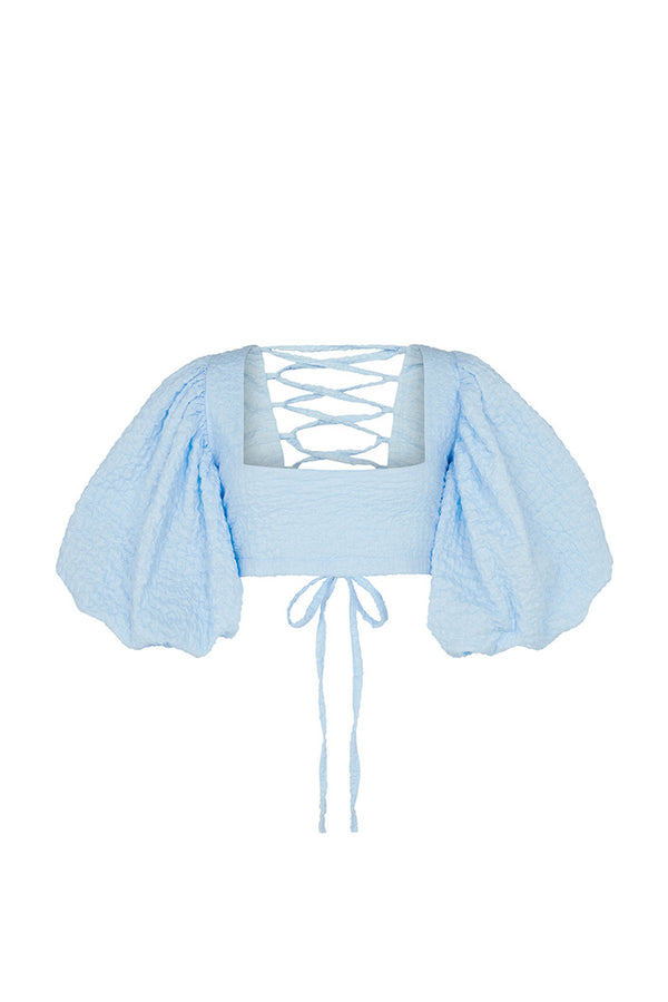 BASTIA LACE UP BACK BABYDOLL TOP IN BLUE