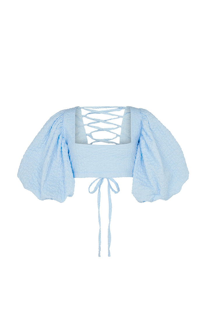 BASTIA LACE UP BACK BABYDOLL TOP IN BLUE