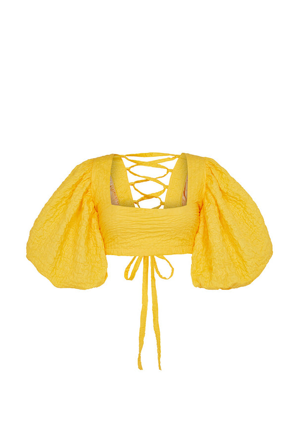 BASTIA LACE UP BACK BABYDOLL TOP IN YELLOW