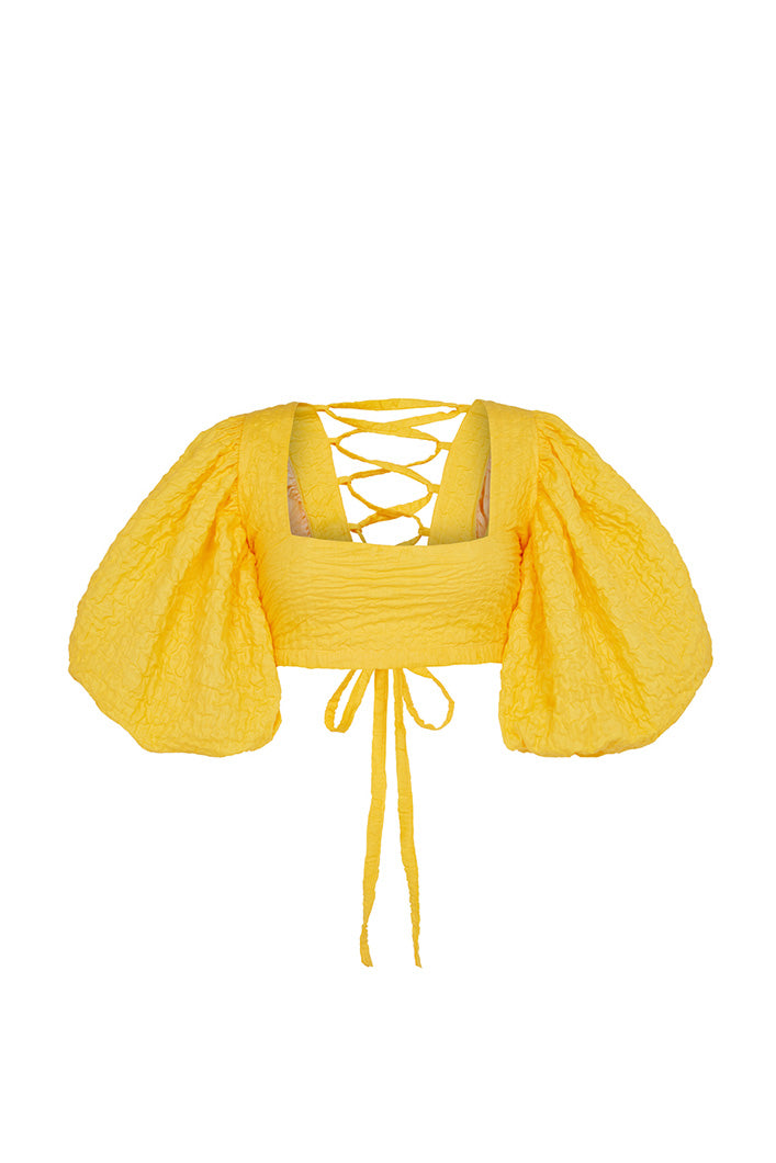 BASTIA LACE UP BACK BABYDOLL TOP IN YELLOW