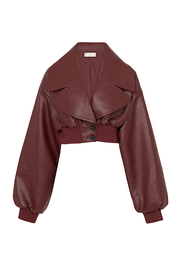 FARGO REVERSIBLE FAUX LEATHER BOMBER IN OXBLOOD