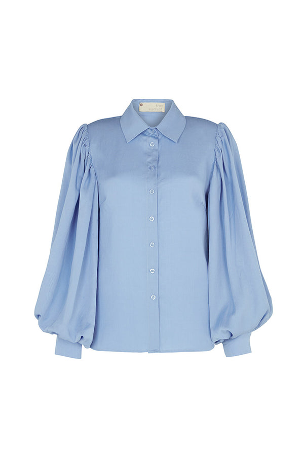 BILOXI BACKLESS PUFF SLEEVE SHIRT IN BLUE