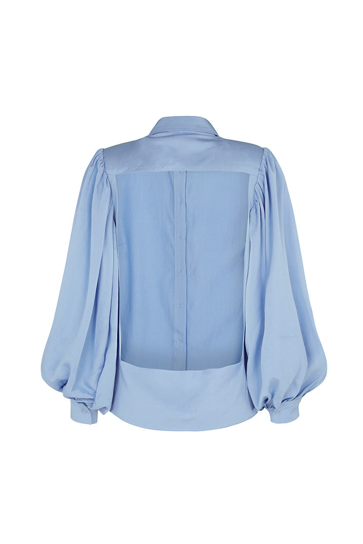 BILOXI SHOULDER PADDED BACKLESS SHIRT IN BLUE