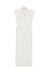 BORDEAUX SLEEVELESS LINEN BLAZER DRESS IN OFF WHITE