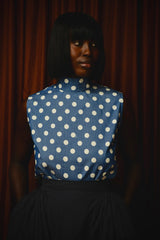 ASPEN DENIM POLKADOT PUSSY BOW BLOUSE