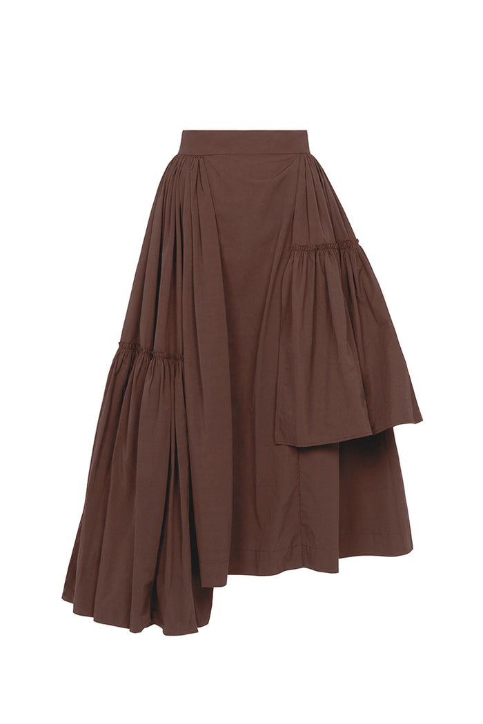 CALAIS ASYMMETRIC WIND BREAKER SKIRT IN BROWN – THE KEMIST