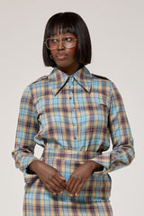 CAMBRIDGE SHOULDER EPAULETTE SHIRT IN BLUE PLAID