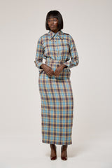 CAMBRIDGE MAXI PENCIL SKIRT IN BLUE PLAID