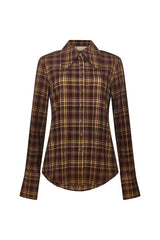 CAMBRIDGE SHOULDER EPAULETTE SHIRT IN BROWN PLAID