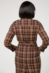 CAMBRIDGE SHOULDER EPAULETTE SHIRT IN BROWN PLAID
