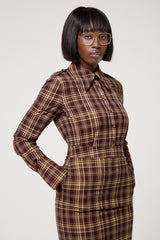 CAMBRIDGE SHOULDER EPAULETTE SHIRT IN BROWN PLAID