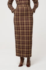CAMBRIDGE MAXI PENCIL SKIRT IN BROWN PLAID