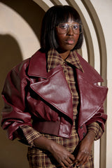 FARGO REVERSIBLE FAUX LEATHER BOMBER IN OXBLOOD