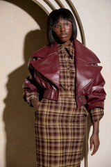 FARGO REVERSIBLE FAUX LEATHER BOMBER IN OXBLOOD