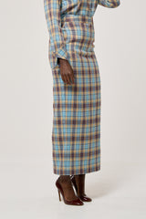 CAMBRIDGE MAXI PENCIL SKIRT IN BLUE PLAID