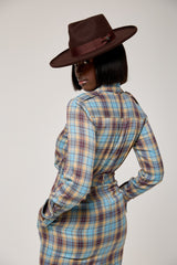 CAMBRIDGE SHOULDER EPAULETTE SHIRT IN BLUE PLAID