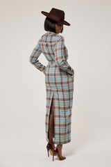 CAMBRIDGE MAXI PENCIL SKIRT IN BLUE PLAID