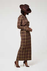 CAMBRIDGE MAXI PENCIL SKIRT IN BROWN PLAID
