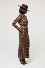 CAMBRIDGE MAXI PENCIL SKIRT IN BROWN PLAID
