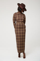 CAMBRIDGE MAXI PENCIL SKIRT IN BROWN PLAID