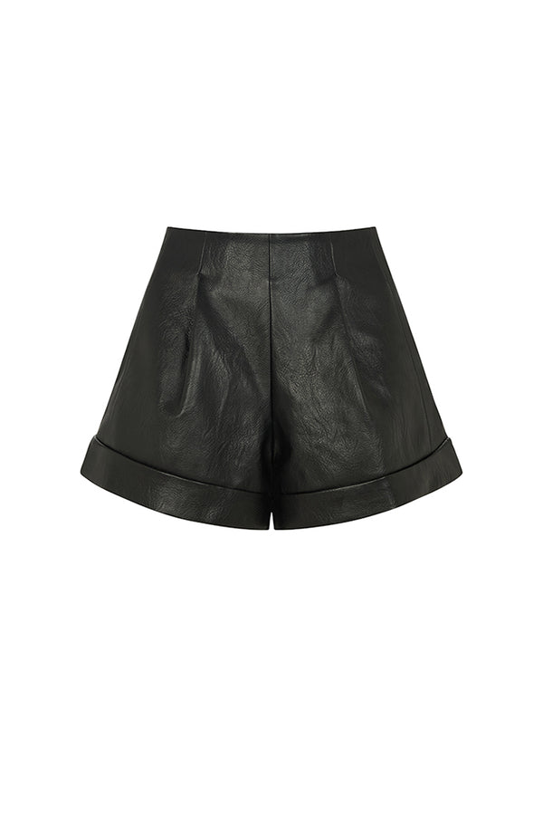 CARTER FAUX LEATHER SHORTS IN BLACK