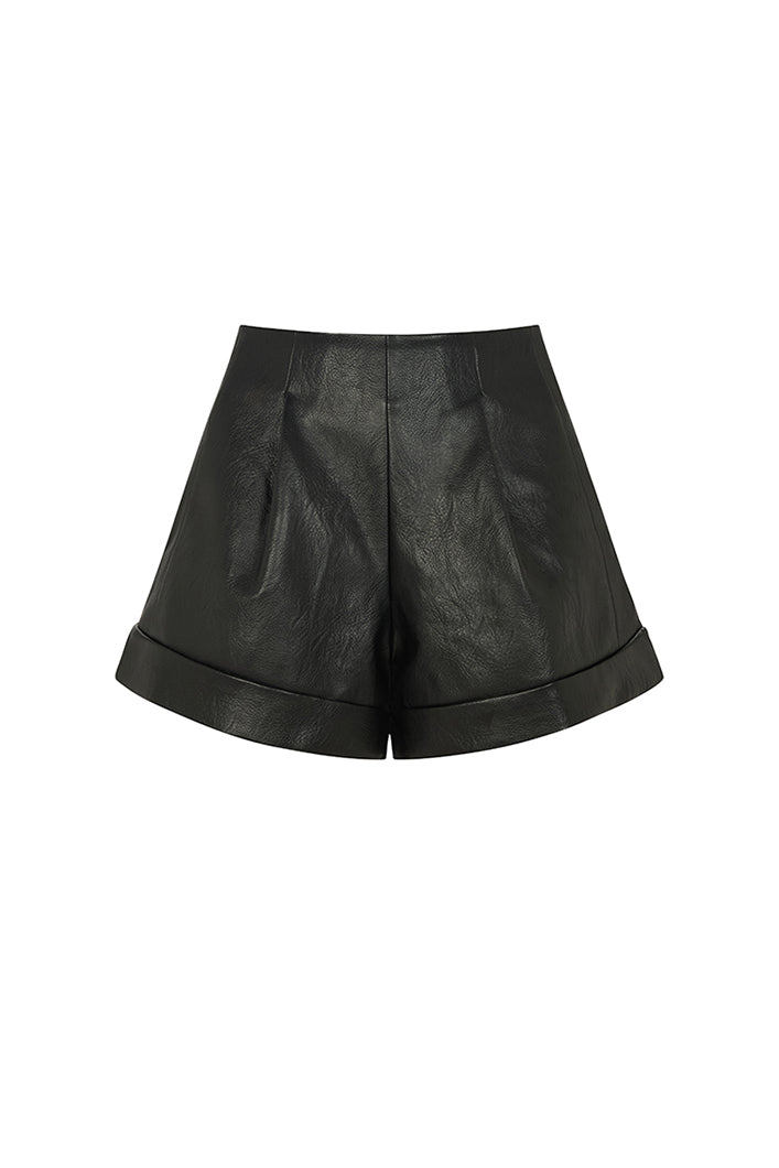 CARTER FAUX LEATHER SHORTS IN BLACK