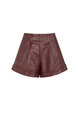 CARTER FAUX LEATHER SHORTS IN BURGUNDY