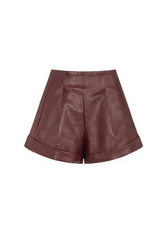CARTER FAUX LEATHER SHORTS IN OXBLOOD