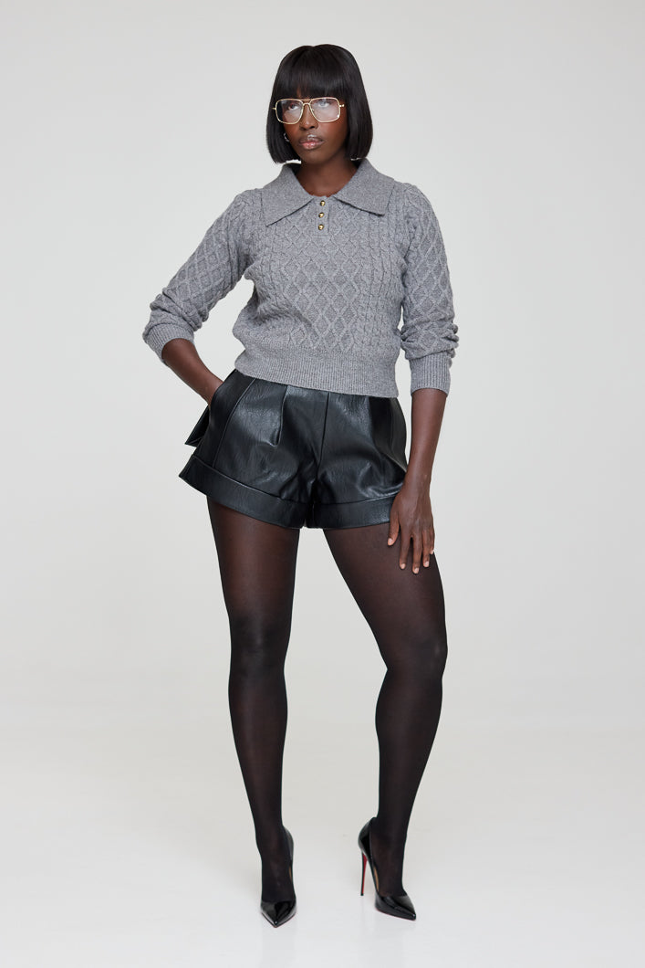 CARTER FAUX LEATHER SHORTS IN BLACK