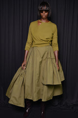 CALAIS ASYMMETRIC WIND BREAKER SKIRT IN GREEN