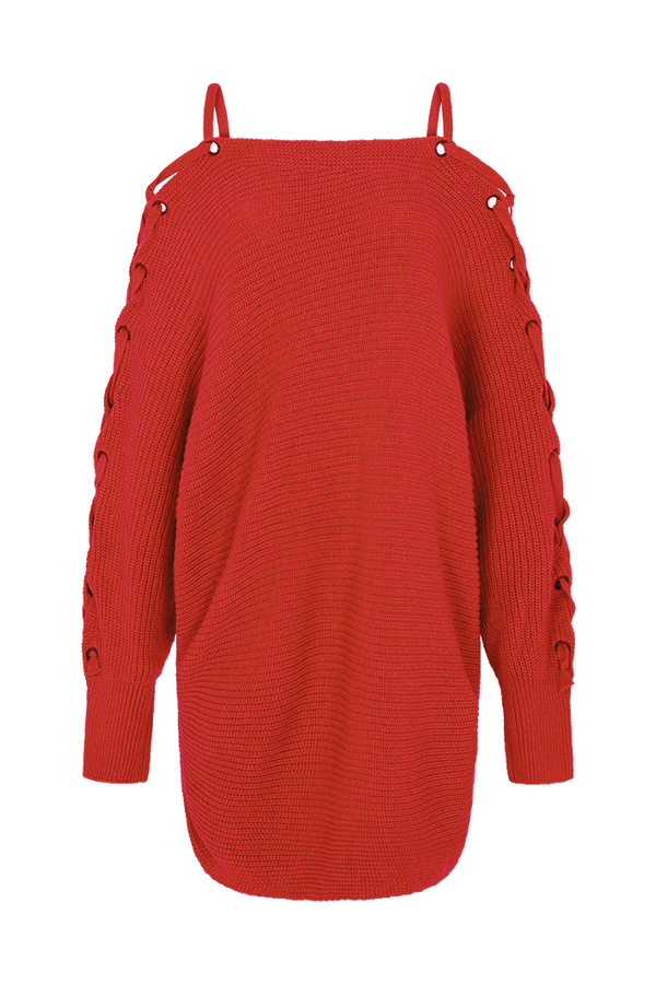 CUSCO TIE SLEEVES SWEATER IN RED