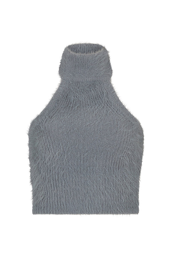 VISBY HALTER NECK SWEATER TOP IN GREY