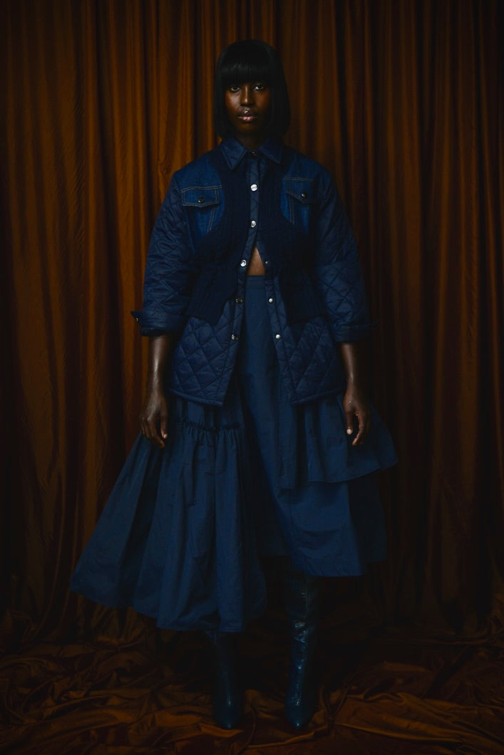 CALAIS ASYMMETRIC WIND BREAKER SKIRT IN MIDNIGHT BLUE