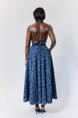 DALAT FLORAL DENIM BACKLESS TIE-BACK SHIRT