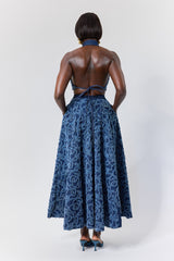 DALAT FLORAL FRAYED DENIM SKIRT