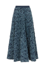 DALAT FLORAL FRAYED DENIM SKIRT