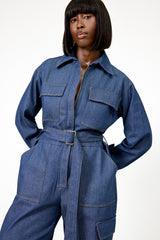 DALLAS TIED CUFF DENIM JUMPSUIT