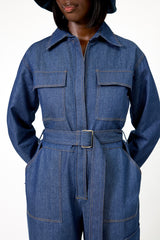 DALLAS TIED CUFF DENIM JUMPSUIT