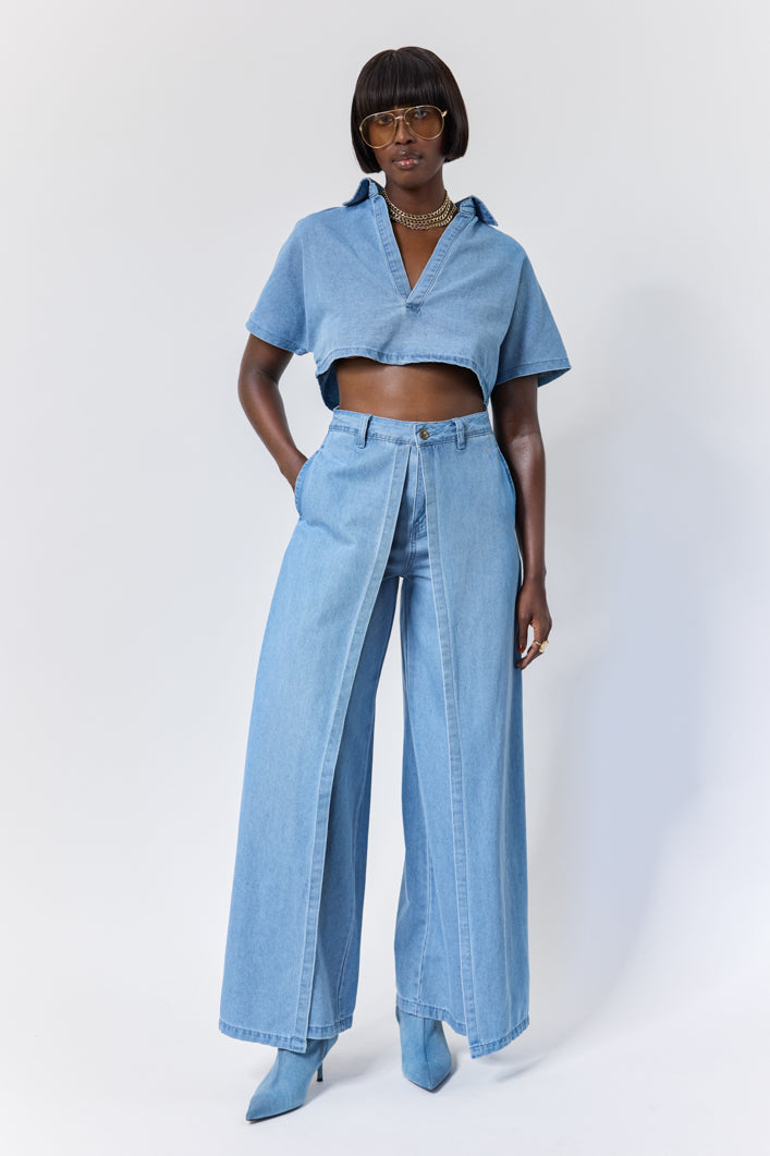 DAVENPORT WASHED DENIM FRONT FLAP WIDE LEG PANTS – THE KEMIST