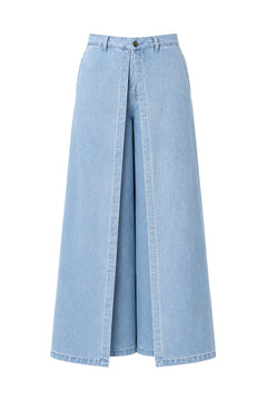 DAVENPORT WASHED DENIM FRONT FLAP WIDE LEG PANTS