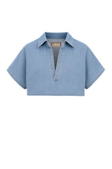 DAVENPORT WASHED DENIM CROP TOP