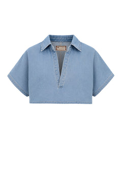 DAVENPORT WASHED DENIM CROP TOP