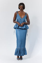 DERA TIE SHOULDER BUBBLE HEM TOP
