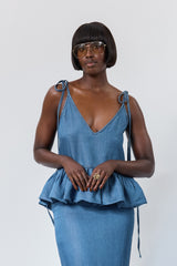 DERA TIE SHOULDER BUBBLE HEM TOP