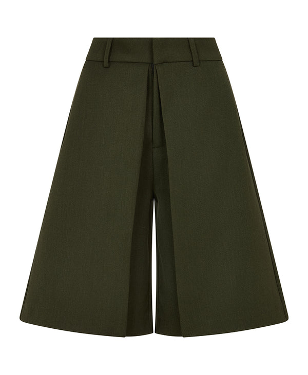 DERBY FRONT FLAP PLEATED SHORTS IN GREEN