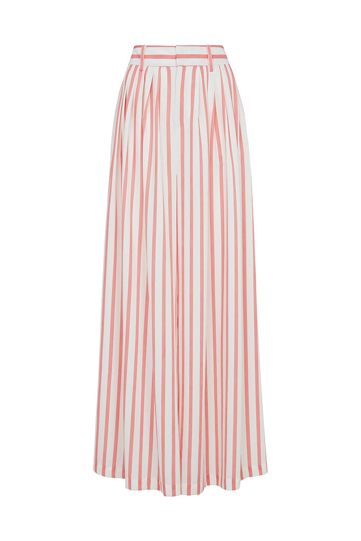 DERRY STRIPE PLEATED WIDE LEG PANTS IN PINK