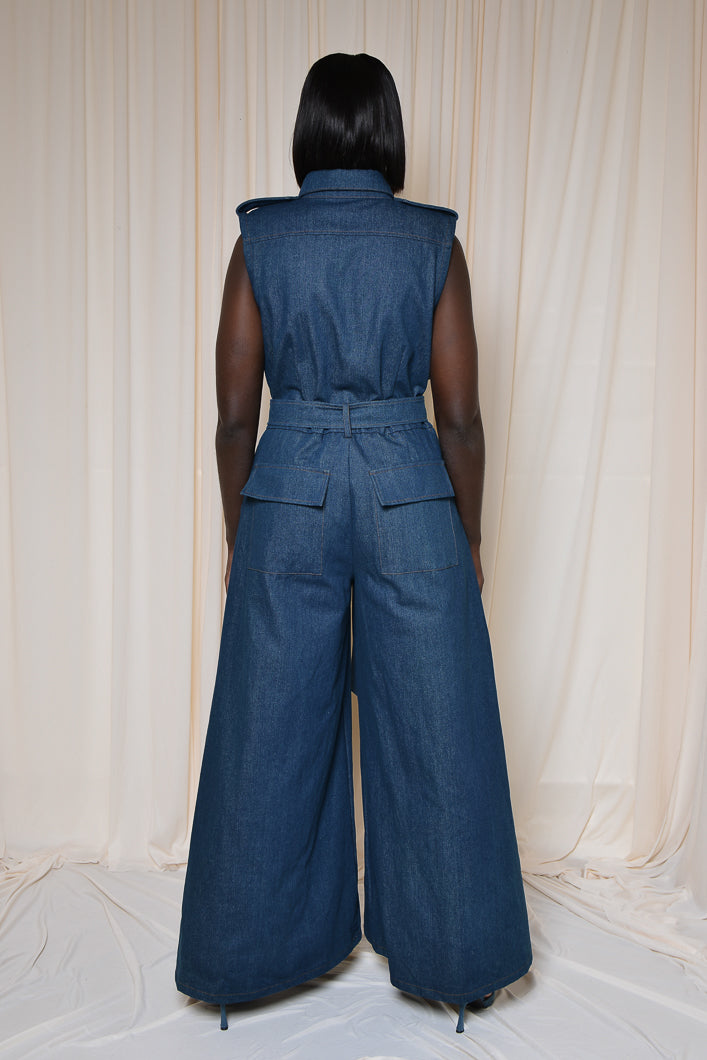 TAKEO WIDE LEG DENIM JUMPSUIT