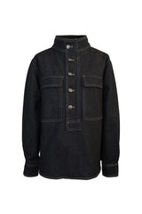 GOA HIGH COLLAR DENIM ANORAK SHIRT IN BLACK