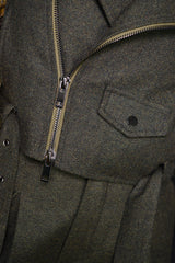 HARROW HERRINGBONE BIKER JACKET IN GREEN